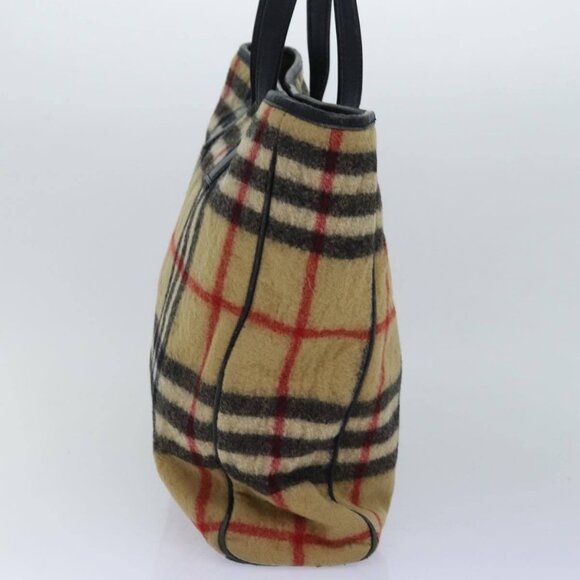 BURBERRY Nova Check Blue Label Shoulder Bag Wool Beige Silver Auth - Picture 4 of 16